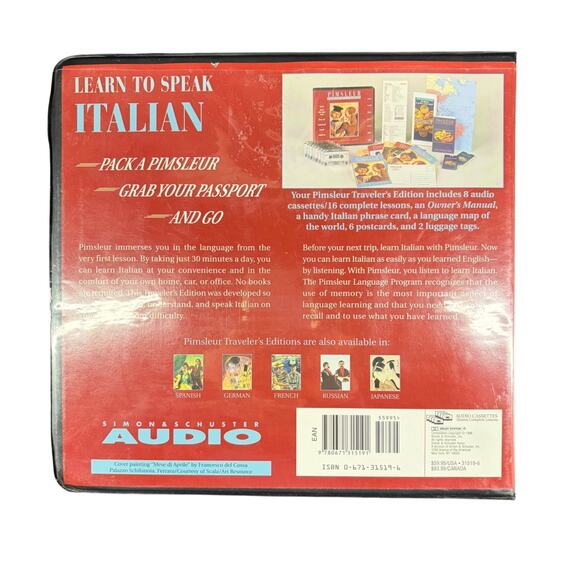 Pimsleur Travelers Edition Italian Language Cassette Set With Guides & Accessori - Picture 2 of 6